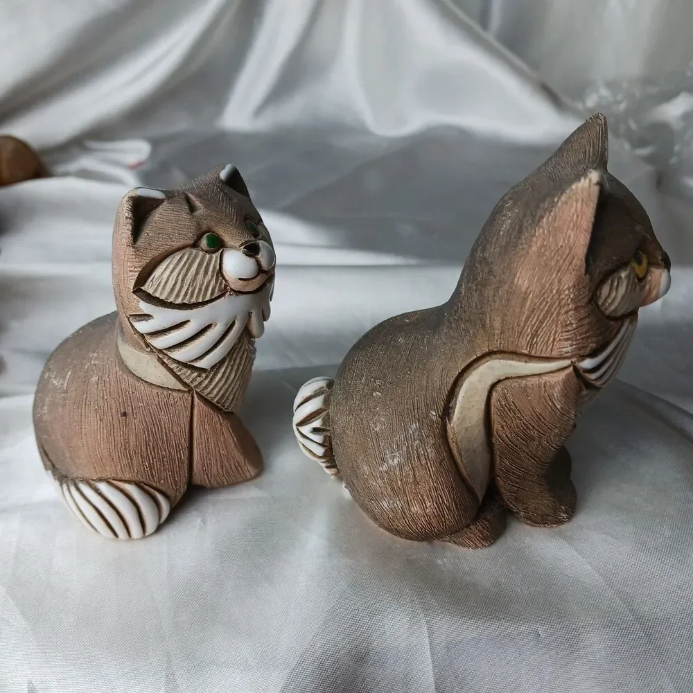 Vintage Artesania Rinconada Art Pottery Hand Crafted Clay Figurine-SOMALI CATS